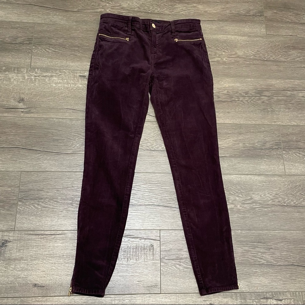 J Brand Iselin Corduroy Ankle Zip Skinny Pants In Blackberry SZ 26.